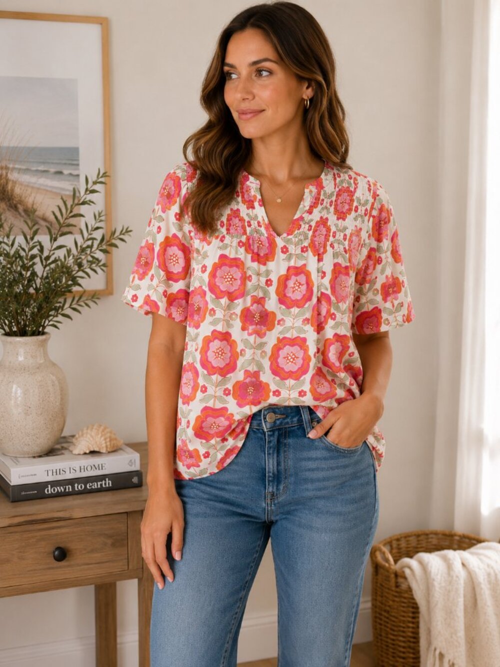 Kirundo Floral Smocked Yoke Blouse – Size Medium